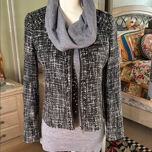 Banana Republic Black and White Tweed Zip Jacket